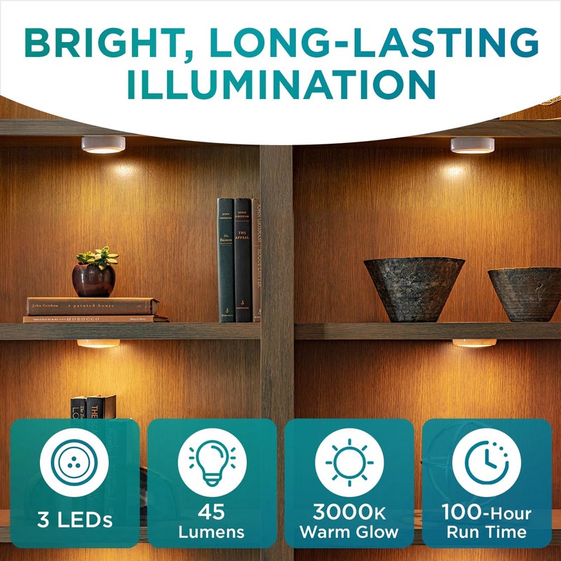Brilliant Evolution Ultra Thin Wireless LED Touch Lights - Battery Operated Under Cabinet Lighting - Round Puck Lights for Closet, Countertop - Stick On Push Light for Home Decor - Pack of 2 - Image 3